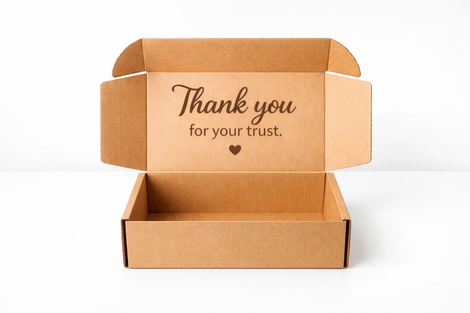 "Thank you" message for the customer, printed on your box