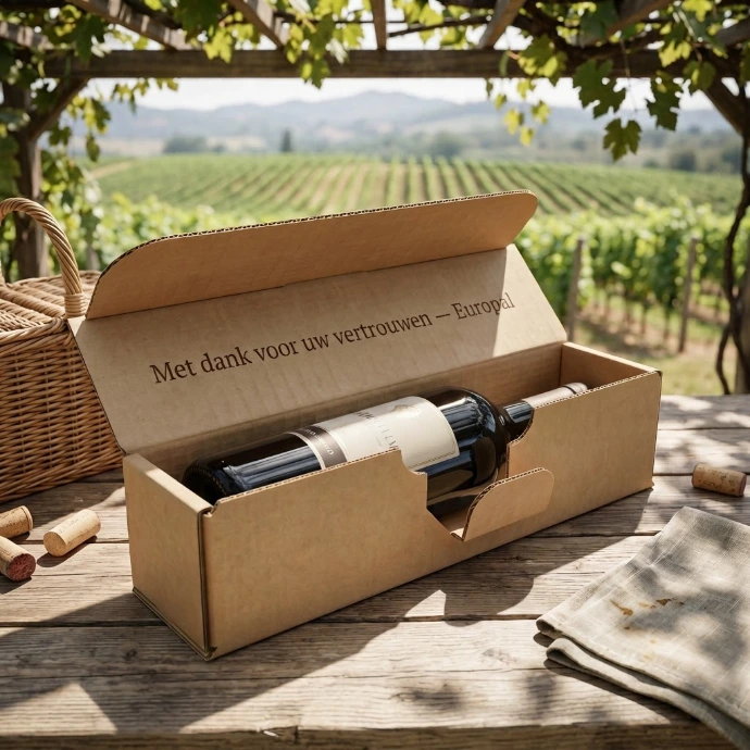 A cardboard wine package for one bottle A cardboard wine package for one bottle