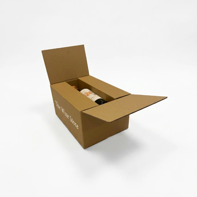 A 2-layer cardboard wine box for 6 bottles