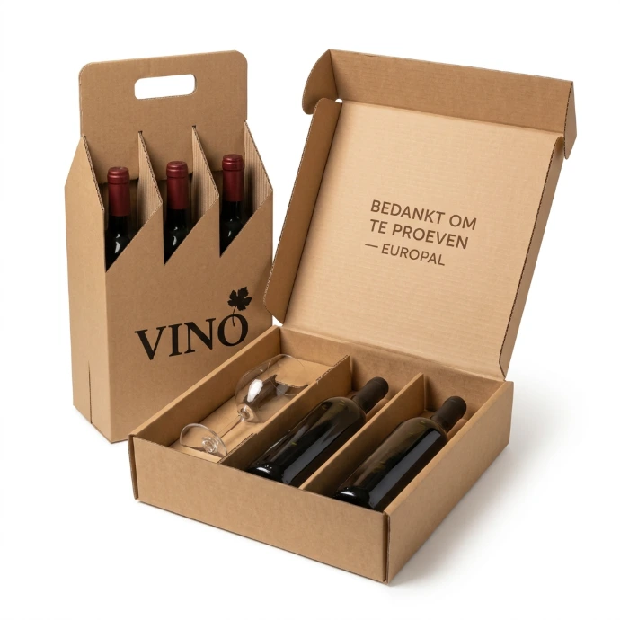 Two examples of special cardboard wine packaging.